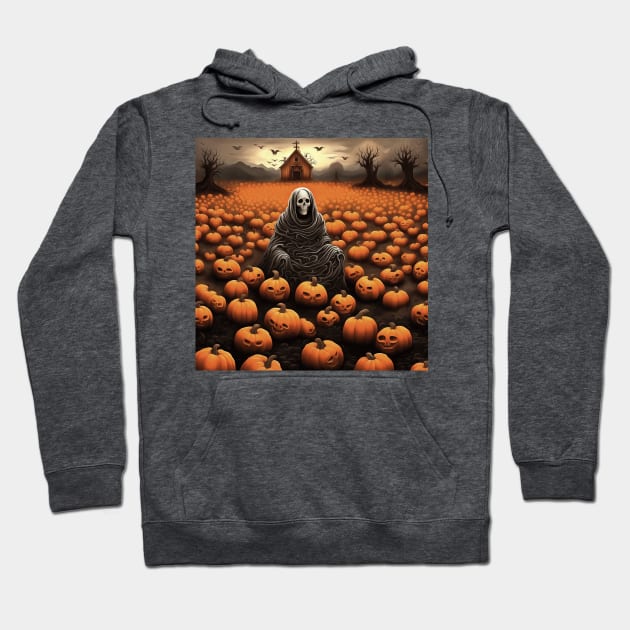 Skeleton Ghost And Creepy Pumpkin Patch Of Jack O Lanterns Hoodie by taiche